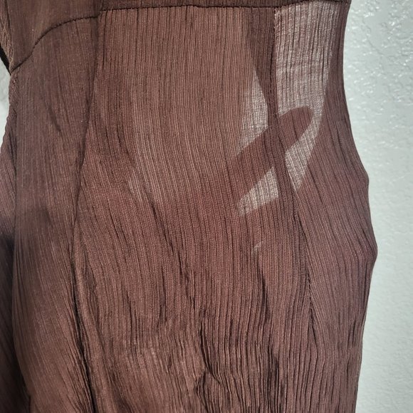 PrettyLittleThing Textured High Neck Cut Out Twist Midaxi Brown Midi Dress 10 - Picture 13 of 13